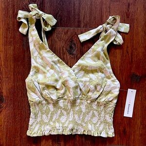 NWT Lime Green and White Floral Cropped Tank Top